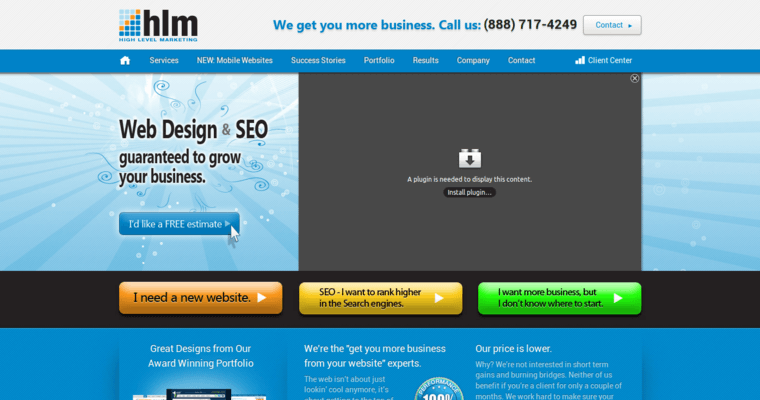 Home page of #13 Leading Web Design Agency: High Level Marketing