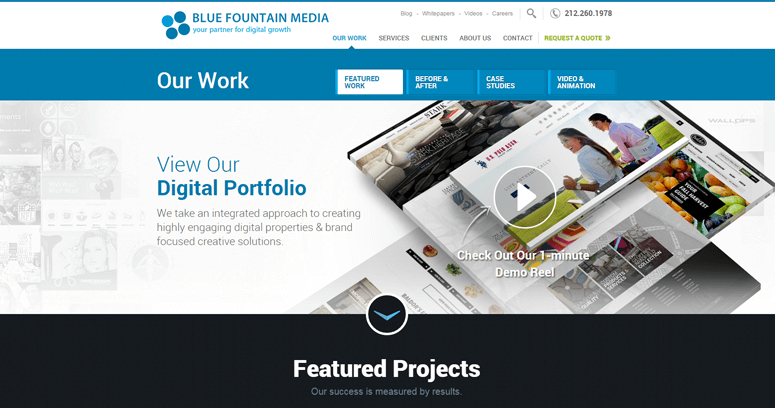 Folio page of #2 Best Web Design Business: Blue Fountain Media