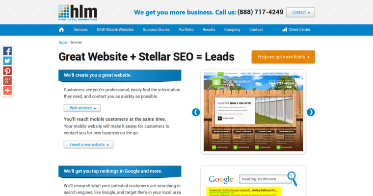 Service page of #20 Best Web Development Firm: High Level Marketing
