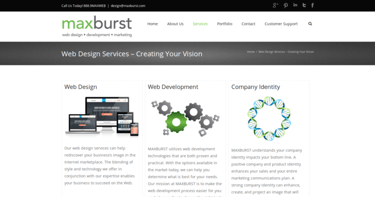 Service page of #3 Leading Web Design Business: Maxburst