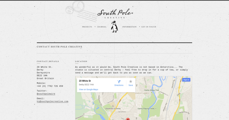 Contact page of #6 Best Architecture Web Design Firm: South Pole Creative