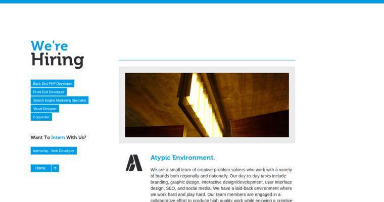 Jobs page of #10 Best Charlotte Web Design Company: Atypic 