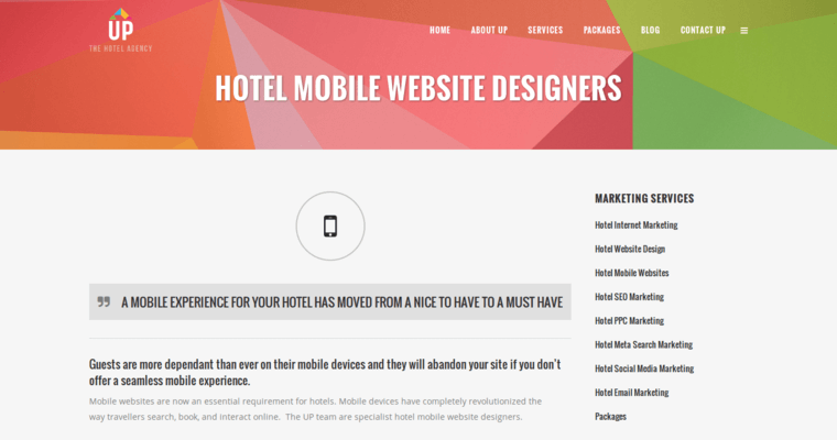 Websites page of #4 Top Hotel Web Development Business: Up: The Hotel Agency