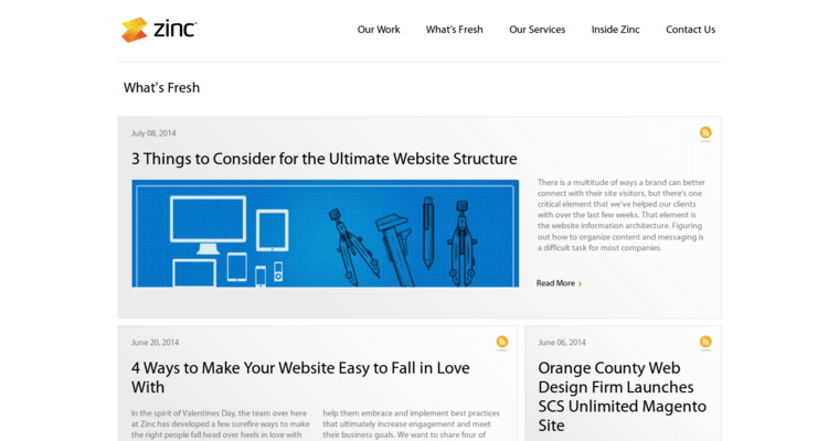 News page of #10 Best New web design Agency: Zinc Solutions