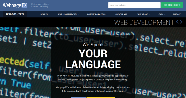 Development page of #3 Top RWD Business: WebpageFX