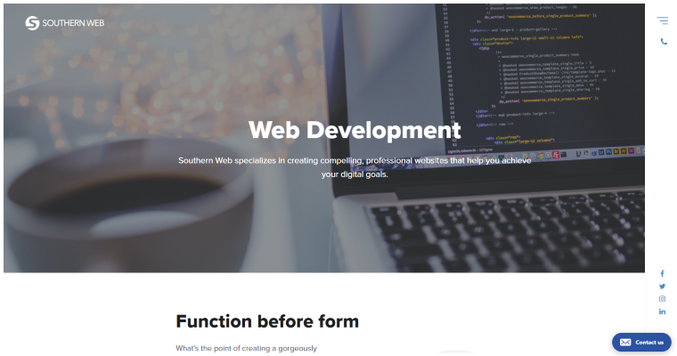 Development page of #6 Leading Web Design Business: Southern Web