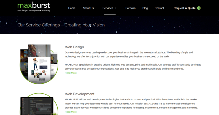 Service page of #3 Leading Web Development Business: Maxburst