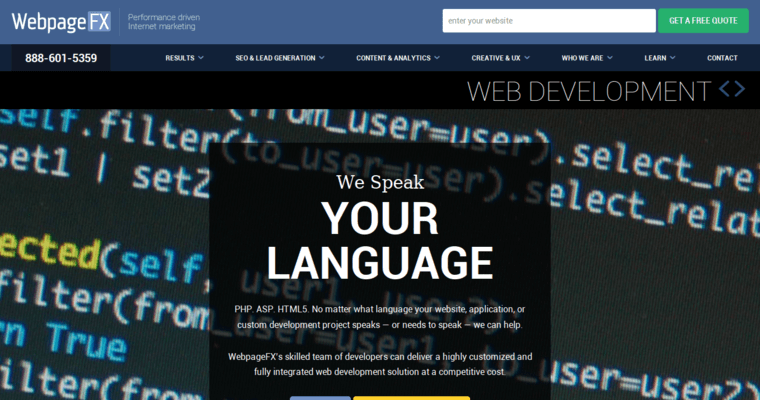 Development page of #4 Top Web Design Business: WebpageFX