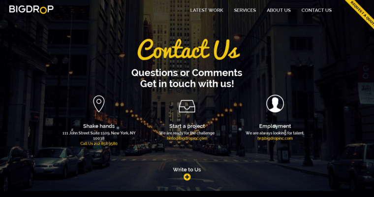 Contact page of #1 Top Website Design Company: Big Drop Inc