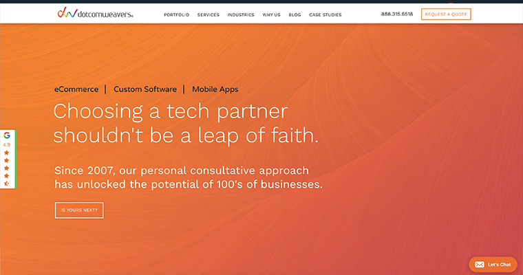 Home page of #6 Best Web Design Firm: DotcomWeavers