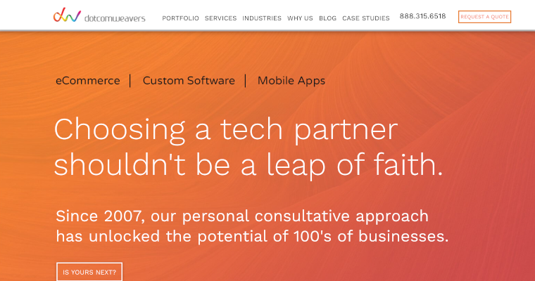 Home page of #6 Best Web Design Agency: DotcomWeavers