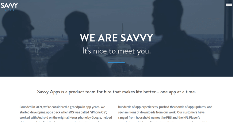 About page of #3 Leading Android App Company: Savvy Apps