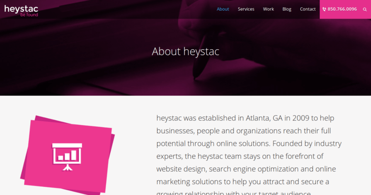 About page of #10 Leading Atl Business: Heystac