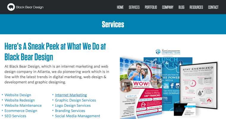 Services page of #10 Best Atlanta web development Agency: Black Bear Design 