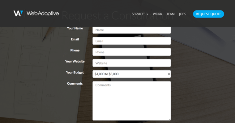 Contact page of #6 Top Baltimore Web Development Agency: Web Adaptive
