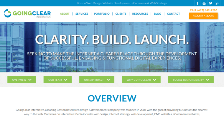 About page of #7 Best Boston Web Development Business: Going Clear