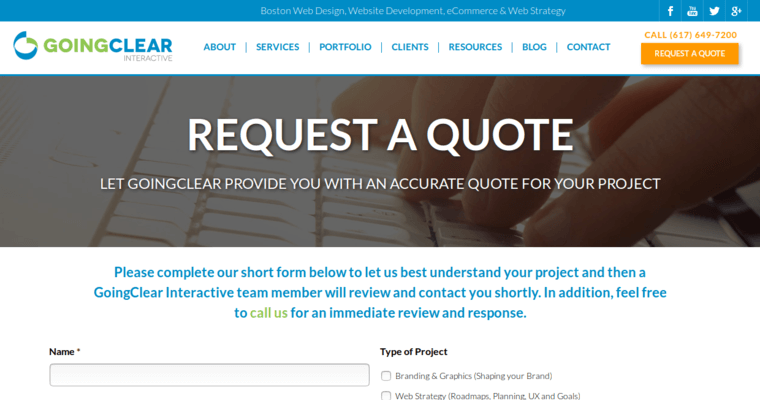 Quote page of #7 Top Boston Web Design Agency: Going Clear