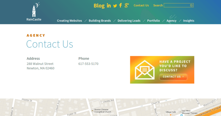 Contact page of #9 Leading Boston Web Development Business: Rain Castle
