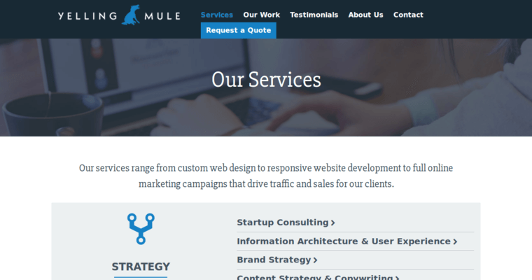 Service page of #6 Best Boston Web Design Business: Yelling Mule
