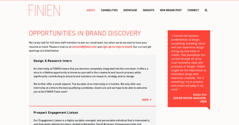 Careers page of #8 Best Naming Company: Finien