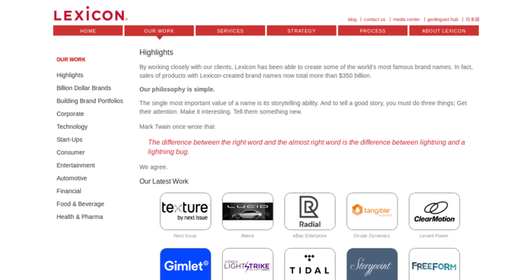 Work page of #1 Best Naming Company: Lexicon