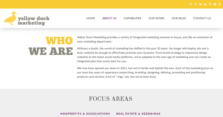 About page of #5 Best Charlotte Web Development Agency: Yellow Duck Marketing