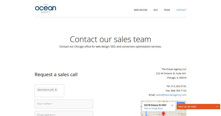 Contact page of #9 Leading Chicago Web Design Company: Ocean19