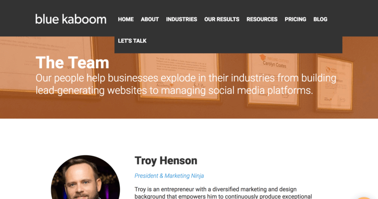 About page of #9 Top Cincinnati Web Design Firm: Blue Kaboom