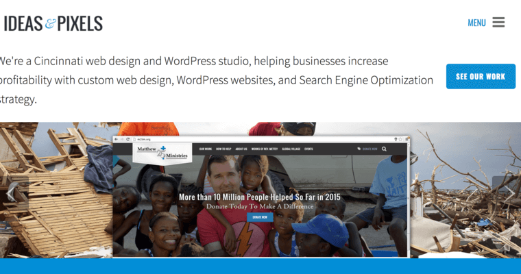 Home page of #7 Top Cincinnati Web Design Agency: Ideas and Pixels