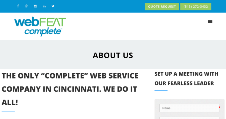 About page of #2 Top Cincinnati Web Design Business: webFEAT Complete