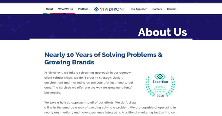 About page of #7 Best Cleveland Web Development Firm: Vivid Front