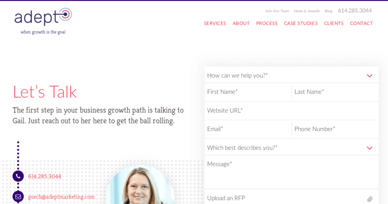 Contact page of #4 Best Columbus Web Design Business: Adept Marketing