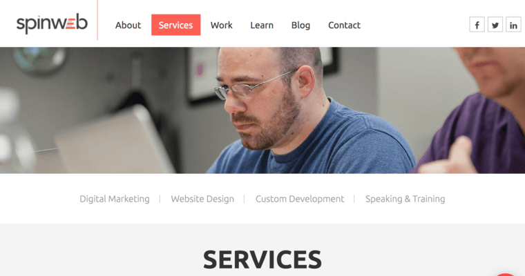 Services page of #11 Best Enterprise Website Design Firm: SpinWeb