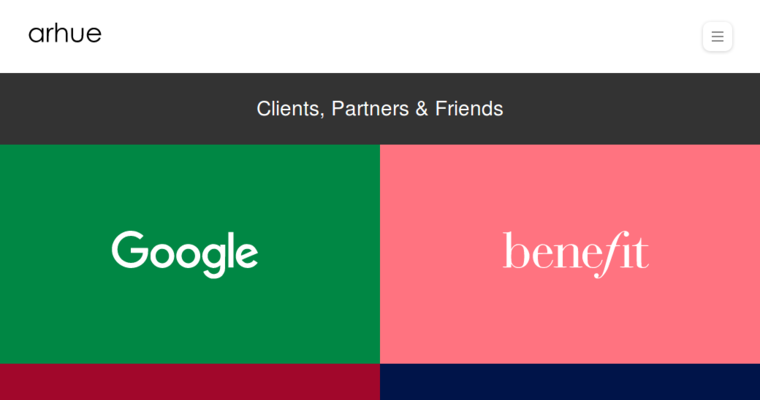 Partners page of #12 Top Custom Website Design Firm: Arhue