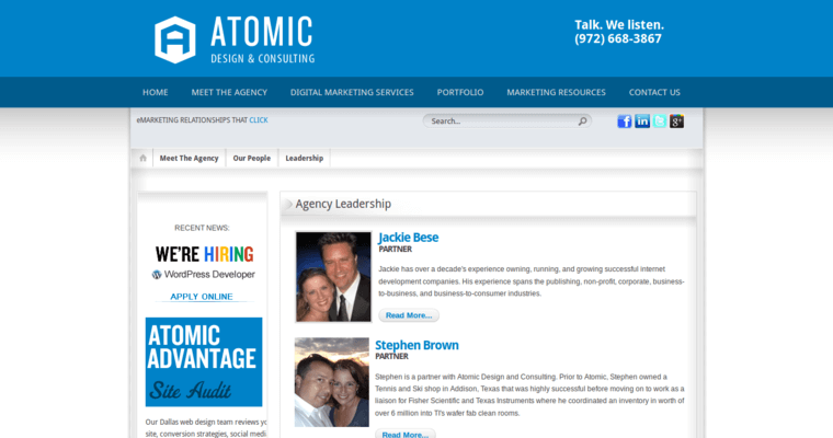 About page of #7 Best Dallas Website Design Company: Atomic Design