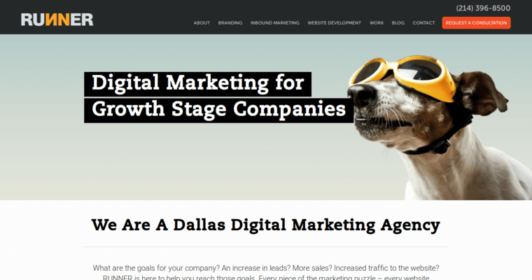 Home page of #10 Best Dallas Web Design Firm: Runner Agency
