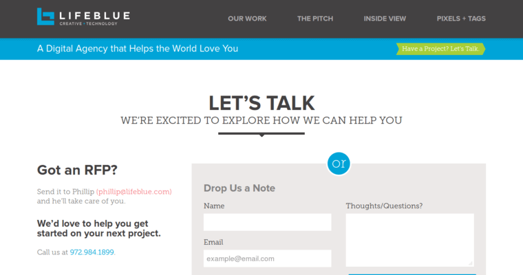 Contact page of #10 Leading Dallas Web Development Agency: Lifeblue