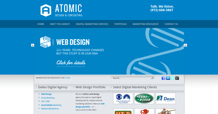 Home page of #9 Top Dallas Web Development Company: Atomic Design