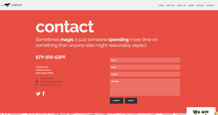 Contact page of #6 Leading Dallas Website Design Firm: Cheetah Local