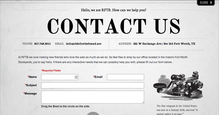 Contact page of #4 Leading Dallas Website Development Business: Ride for the Brand