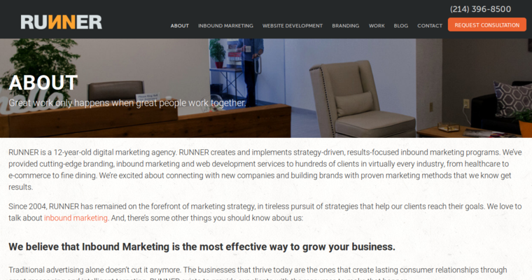 About page of #3 Leading Dallas Web Design Company: RUNNER
