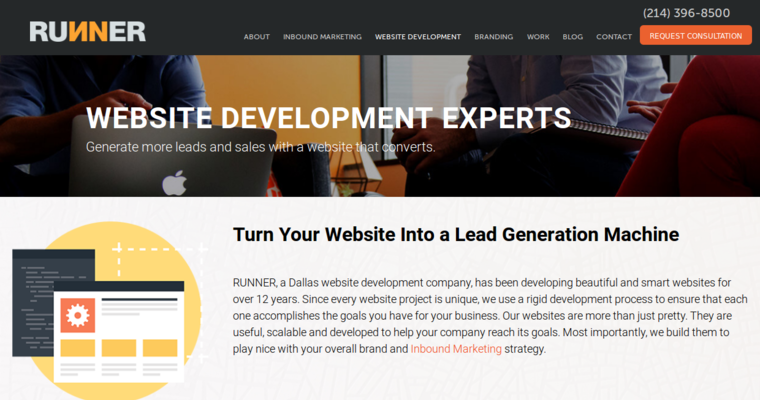 Service page of #2 Top Dallas Web Design Firm: RUNNER