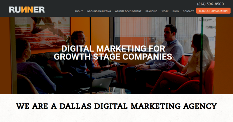 Home page of #3 Best Dallas Website Development Firm: RUNNER
