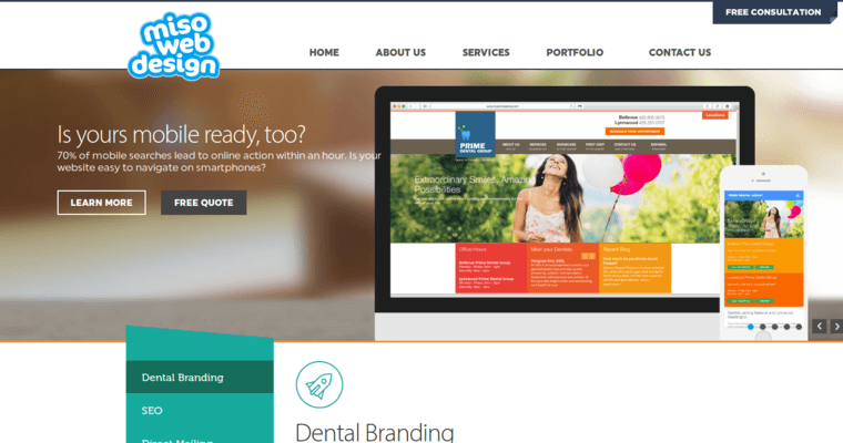 Home page of #7 Best Dental Web Design Business: Miso Web Design