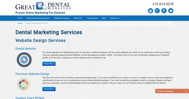 Service page of #9 Leading Dental Web Design Firm: Great Dental Websites