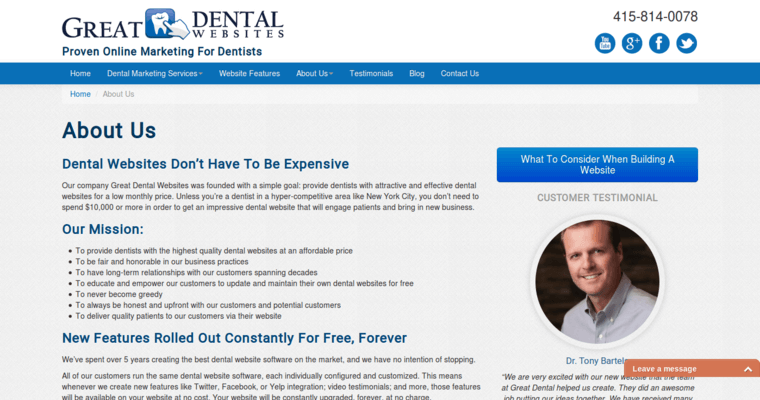 About page of #9 Best Dental Web Design Firm: Great Dental Websites