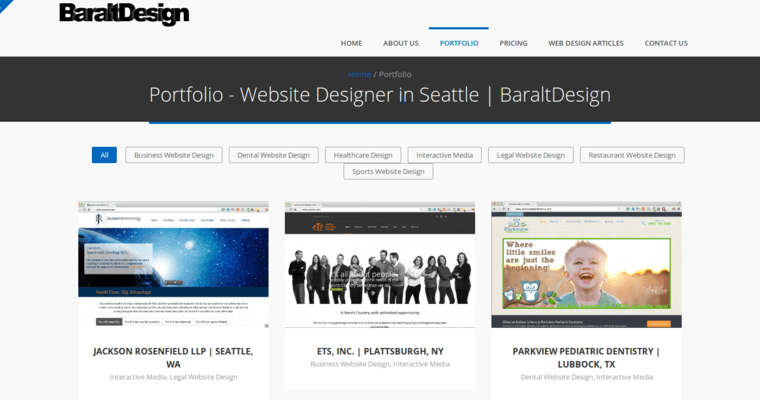 Folio page of #9 Leading Dental Web Design Company: Baralt Design