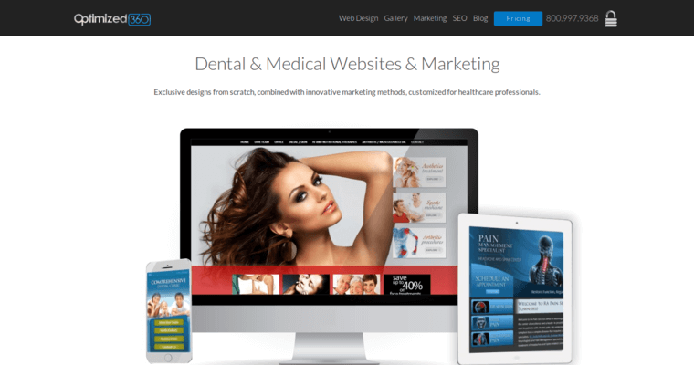 Home page of #8 Best Dental Web Design Business: Optimized360