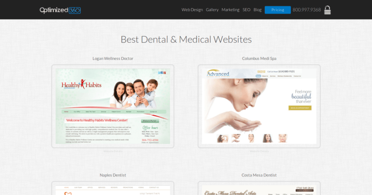 Websites page of #8 Leading Dental Web Design Business: Optimized360