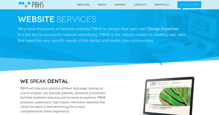 Service page of #3 Leading Dental Web Design Firm: PBHS